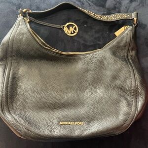 Michael Kors Black Leather Hobo with Gold Accents